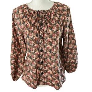 J Crew Collection Size S Tie Sleeve Button Front Top Shirt Ratti® Prism Floral